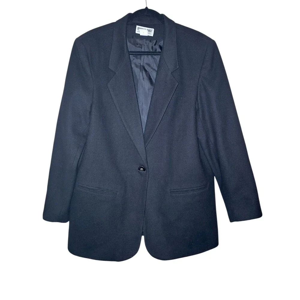 Danielle Paige Blazer Womens 16 Black 100% Wool Vintage Preppy Academia 1 Button